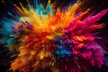 Powerful explosion of neon.colorful dust splash