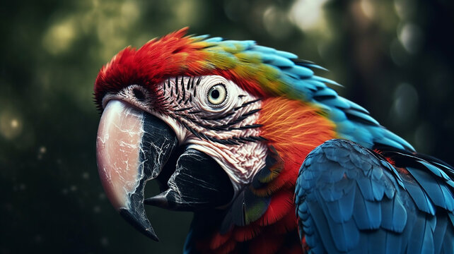 AI generative image ara parrot in colorful tones close face 
