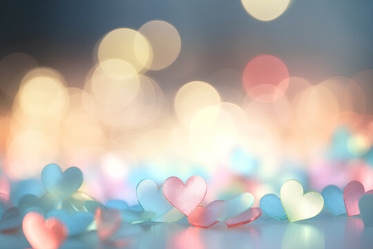 Background with hearts  boke, pastel colors