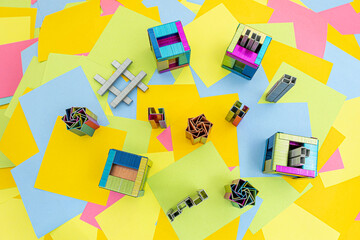 creativity to make staples in different forms with a background of multicolored paper sticky notes