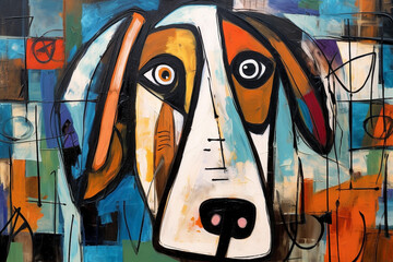 Abstract, colorful, vivid dog portrait.