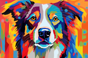 Abstract, colorful, vivid dog portrait. Created with generative ai