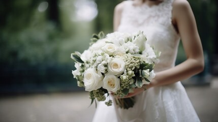Bride with wedding bouquet. Generative AI