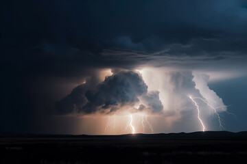 Obraz na płótnie Canvas Dramatic Lightning Strike: AI-Generated Close-up of Thundercloud and Lightning