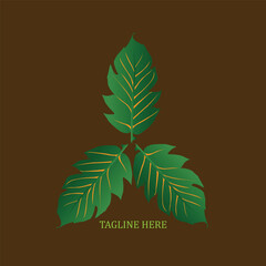 leaf logo, three green leaves logo with brown background