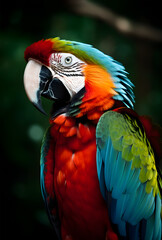 Multicolored parrot close-up on a dark background