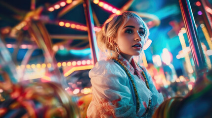 Obraz premium Carousel: A Playful Twist on an Iconic Ride. Generative AI