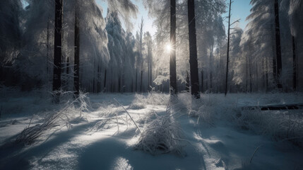 Frozen Beauty: Glistening Trees in the Sun. Generative AI