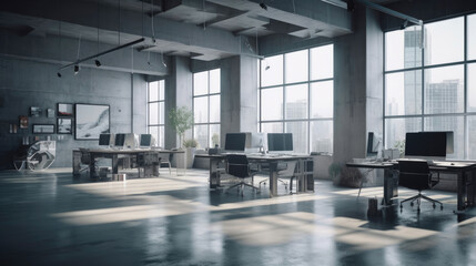 Contemporary Minimalist Office with Industrial Flair. Generative AI