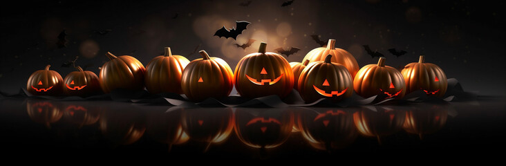 bat night fear mystery horror table background halloween pumpkin illustration blue. Generative AI.