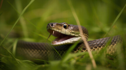 Fototapeta premium A Slithering Snake with Flickering Tongue. Generative AI
