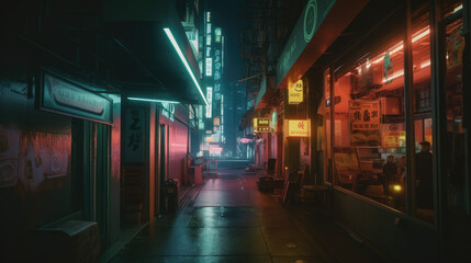 Fototapeta na wymiar in the style of surrealistic Hong Kong urban scenes, night, neon light