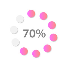 Circular dot gradient infographic chart design template. Seventy percentage. Process track. Radial infochart with progress amount. Visual data presentation. Myriad Pro-Bold, Regular fonts used