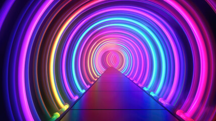 Neon tube tunnel, colors, rainbow, Abstract background. 