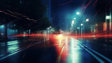 Fototapeta na wymiar Сar riding on a city road at night. Generative AI. Illustration for banner, poster, cover or presentation.
