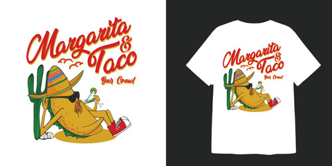 taco and margarita character illustration