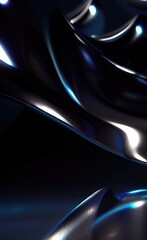 Obraz premium Shiny metallic wavy black, dark color tone background.