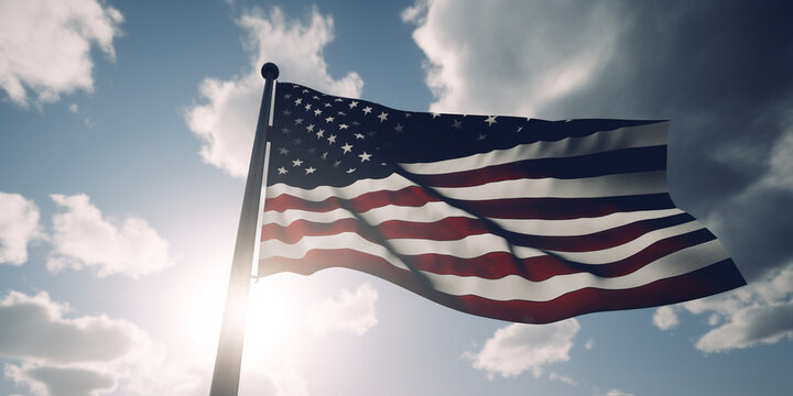  USA flag high in the sky background generated by ai