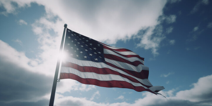  USA flag high in the sky background generated by ai