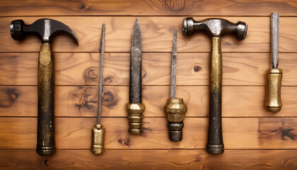 old tools on wooden background