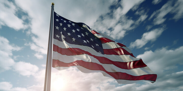  USA flag high in the sky background generated by ai
