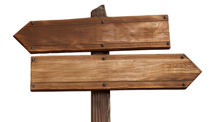 Brown wooden sign for directions, shop sign. Signpost and billboards concept