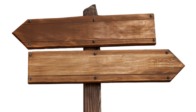 Brown wooden sign for directions, shop sign. Signpost and billboards concept