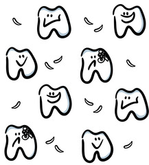 Vector seamless pattern for dentist with healthy and sick teeth. Cartoon hand drawn wallpaper.
