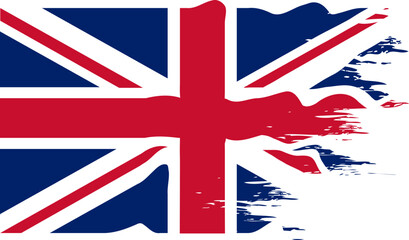Waving United Kingdom Flag, England brush stroke, grunge effect, tattered British flag background. Vector file, hi-res.