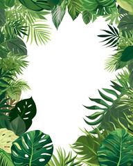 Tropical green leaves frame on white background. Generative AI