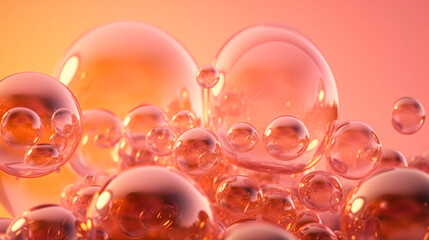 Pink and orange background with bunch of bubbles soap. Generative AI
