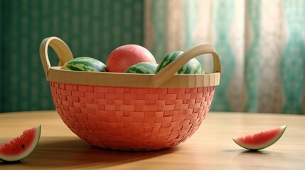 watermelon in a basket. Generative AI