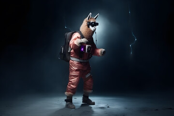 space astronaut llama on moon surface and dark background, Generative AI