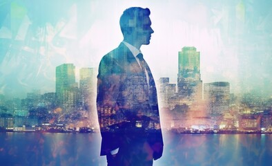 A business man in a suit, in the style of double exposure. Generative AI