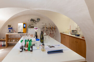 wine's laboratory with traditional and modern apparatus