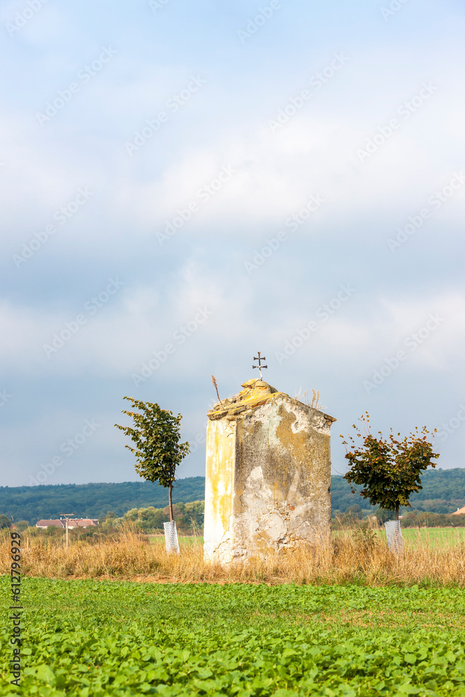 Poster ruined calvary chapel near Konice, Znojmo Region, Czech Republic