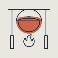Camping pot over a bonfire vector isolated icon
