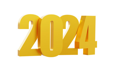 Happy New Year 2024 with shiny 3D golden numbers isolated transparent png. Holiday gold celebration design. Premium element for posters, banners, calendar and greeting card