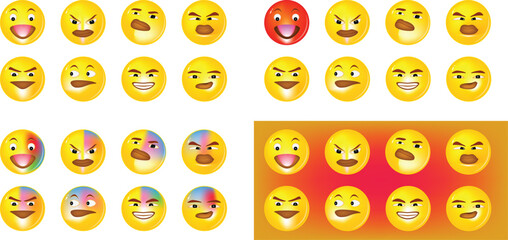 Set of emoticon smile icons. Cartoon emoji set. Vector emoticon set. Real expressions. 