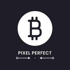 Bitcoin white solid desktop icon. Virtual money. Financial technology. Mining software. Pixel perfect 128x128, outline 4px. Silhouette symbol for dark mode. Glyph pictogram. Vector isolated image