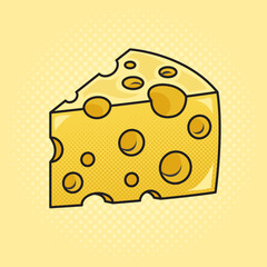 piece of cheese slice pinup pop art retro vector illustration. Comic book style imitation.