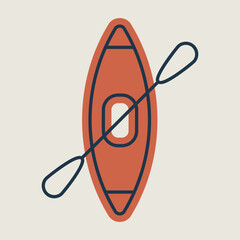Kayak with paddle vector icon. Camping sign
