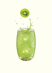 kiwi, jus, en verre, fruit, boisson, cocktail, froid, frais, glace, aliment, liquide, jaune, sain, fraîcheur, clapoter, 