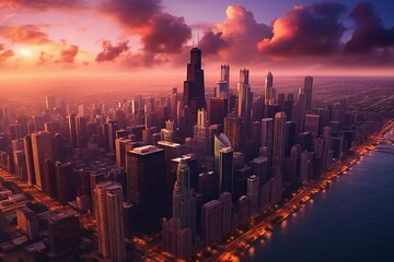 Fototapeta premium Aerial view of chicago city Generative AI