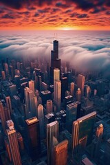 Aerial view of chicago city Generative AI