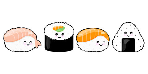Cute kawaii sushi set, stickers © Tetjana