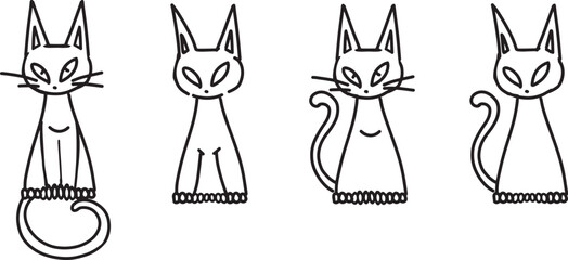 Halloween clipart Linear sketch drawing slim black cat logo. Goods for pets one line drawing. Cat Simple Contour Mascot children book simple outline flat design anime cute cartoon style animal symbol