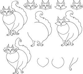 Linear sketch drawing animal funny fat cat logo. Goods for pets monochrome flat illustration podgy fluffy pet one line drawing. Cats, black lines. Cat Simple Contour Drawing for Logo Design. 