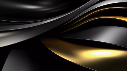 Abstract black and gold background with geometric dynamic glowing diagonal lines. Modern technology background, graphic for business, corporate, brochure, banner, cover or poster, Generative AI.