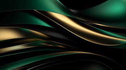 Abstract green and black background with geometric dynamic glowing diagonal lines. Modern technology background, graphic for business, corporate, brochure, banner, cover or poster, Generative AI.